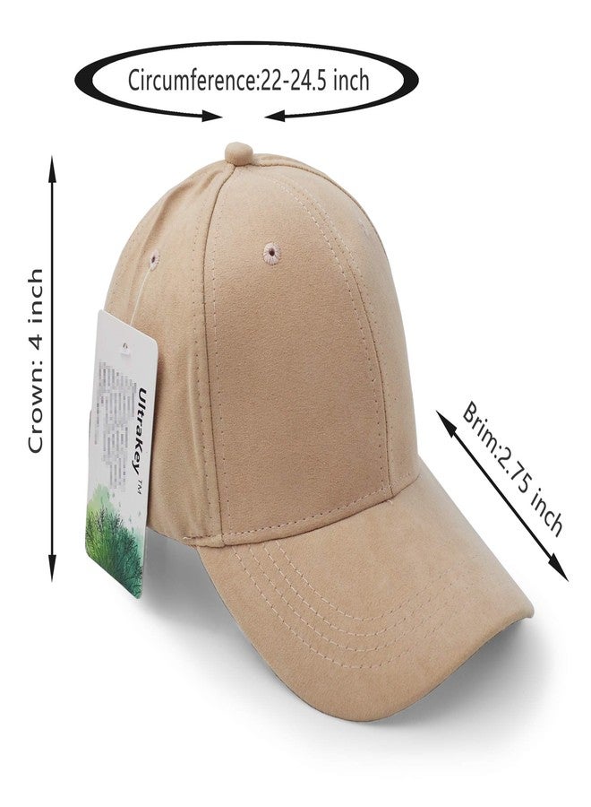 UltraKey Suede Baseball Cap, Unisex Faux Suede Leather Classic Adjustable Plain Hat Baseball Cap(Khaki) - Image 2